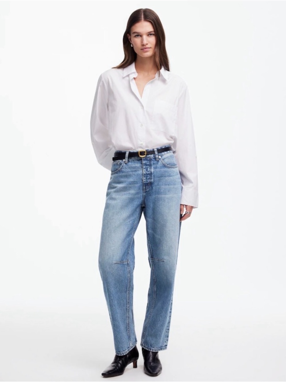 Madewell Darted Barrel-Leg Jeans 26 Dobbins Wash NR527 100% Cotton Denim Trendy - Picture 6 of 9